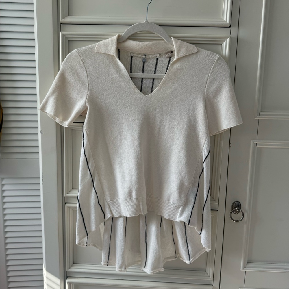 Ivory Short Sleeve Collared Top Anthropologie